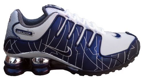 Tênis Nike Shox NZ Branco e Azul Marinho cromado MOD:10281